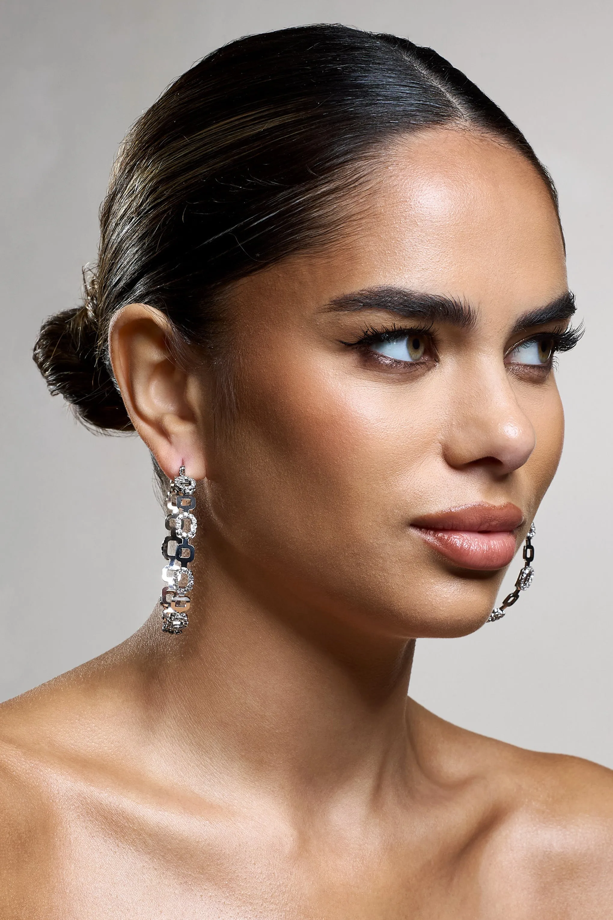 Interlinked | Silver Diamante Chain Hoop Earrings sold by Club L London product image thumbnail 2