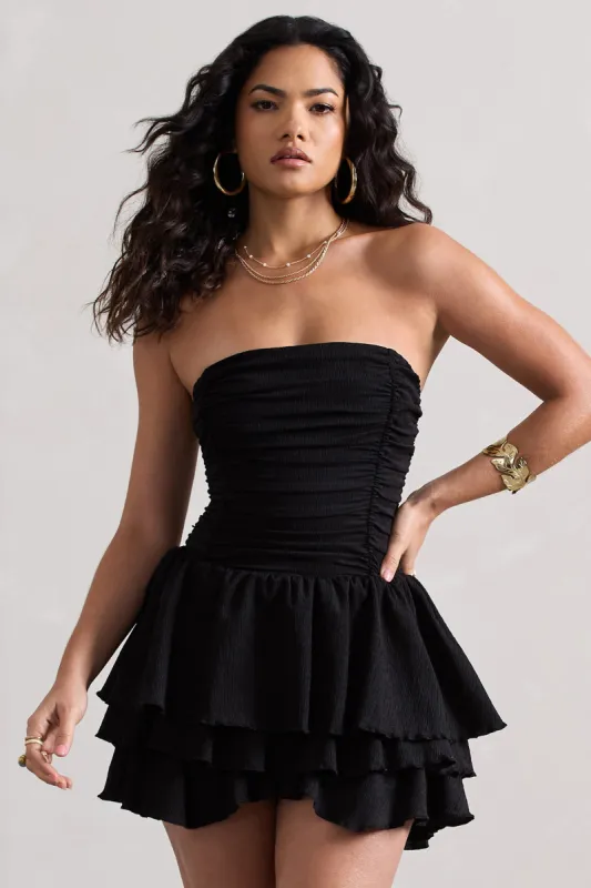 Sound On | Black Ruched Bandeau Mini Dress sold by Club L London