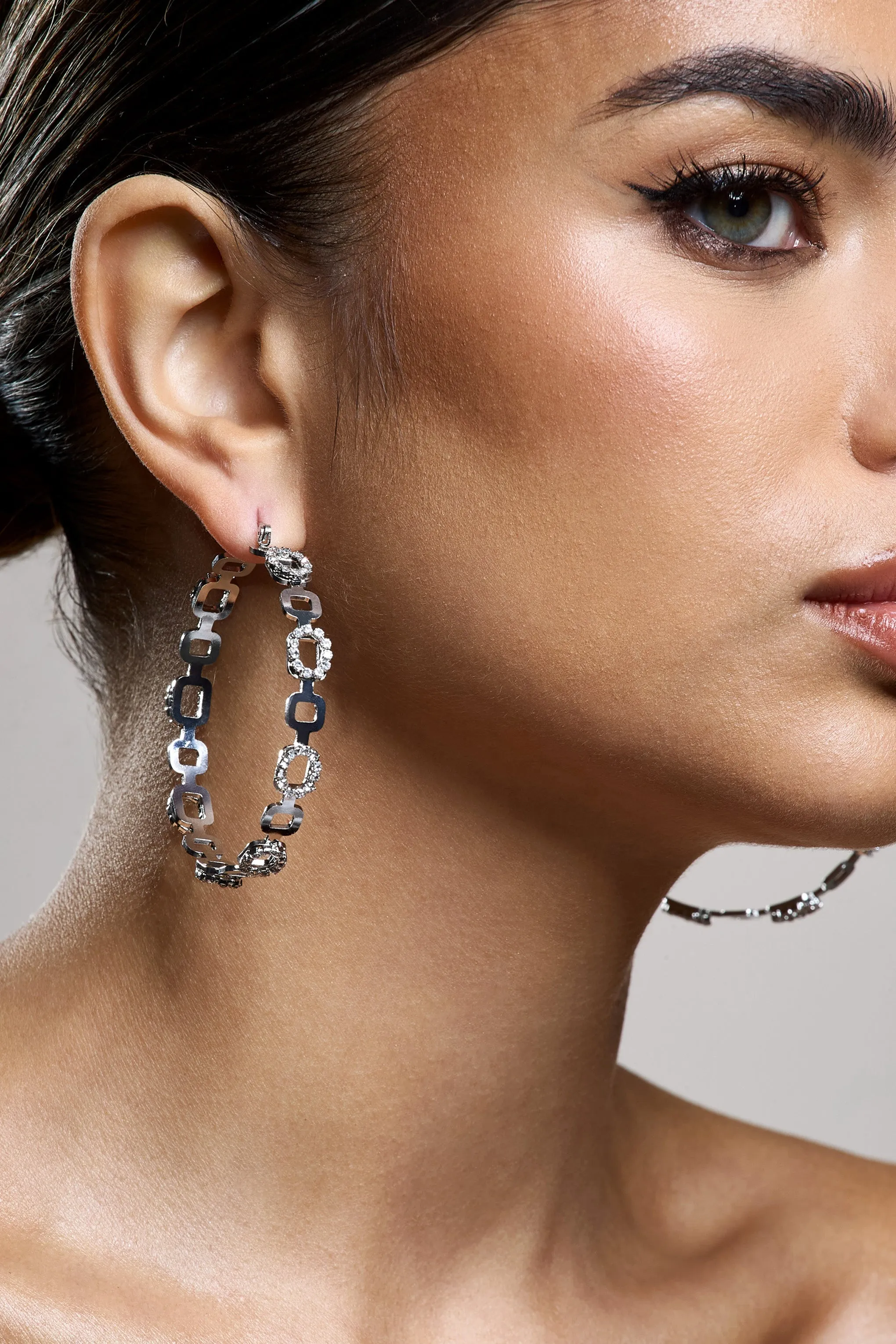 Interlinked | Silver Diamante Chain Hoop Earrings sold by Club L London product image thumbnail 5