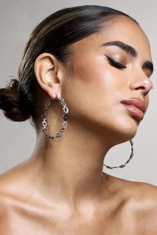 Interlinked | Silver Diamante Chain Hoop Earrings sold by Club L London