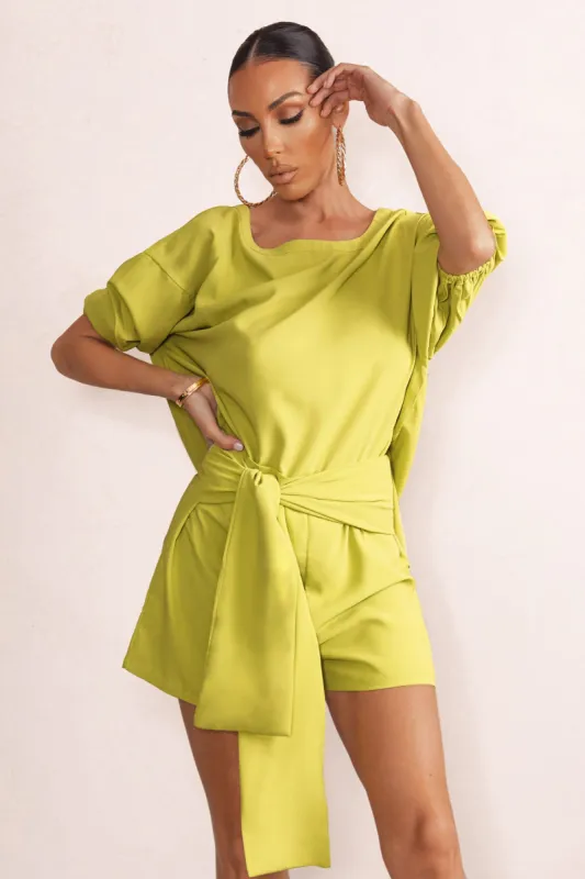 Watch Me | Lime Green Dipped Hem T-Shirt sold by Club L London