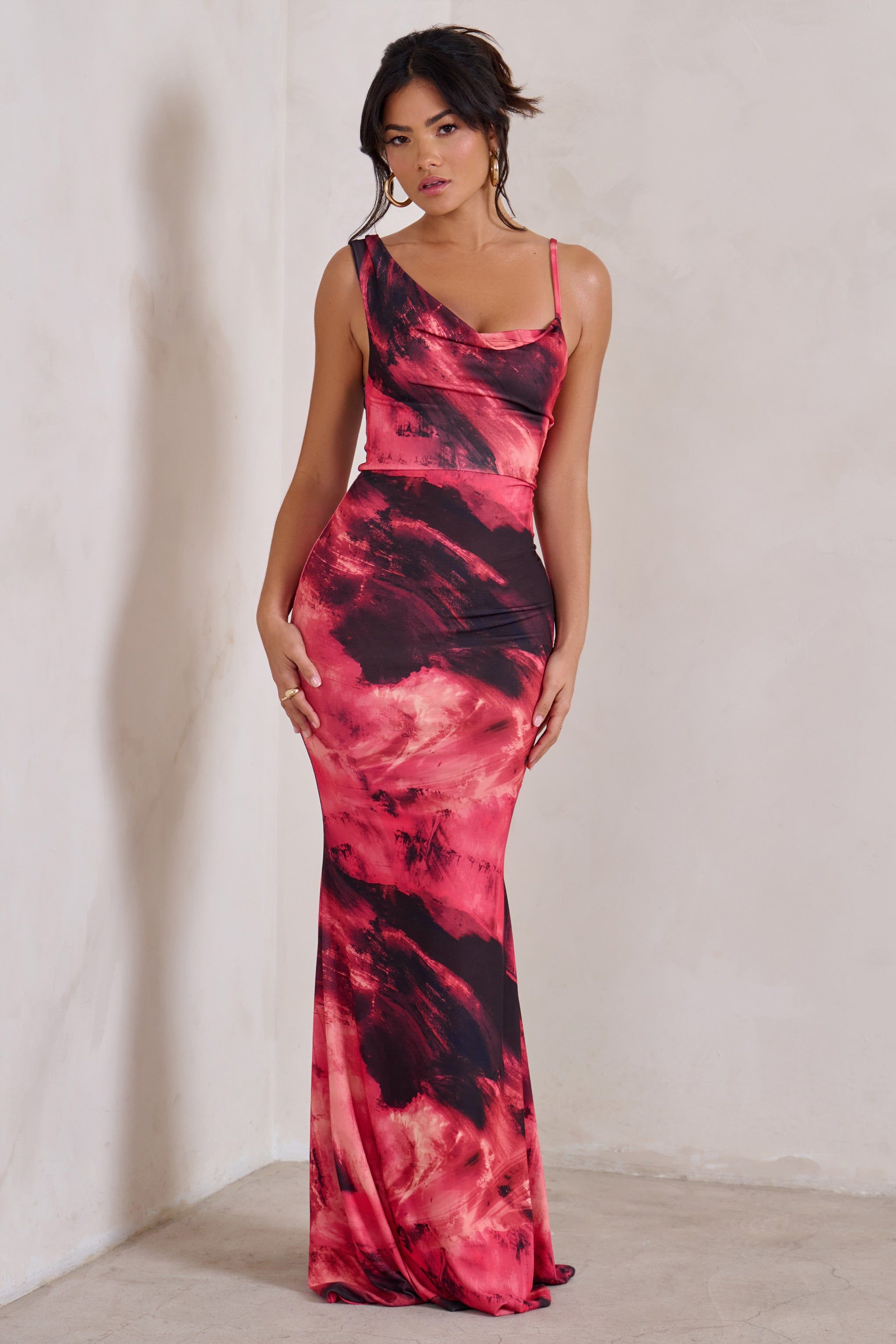 Phantasy | Pink Print Cowl Neck Maxi Dress sold by Club L London