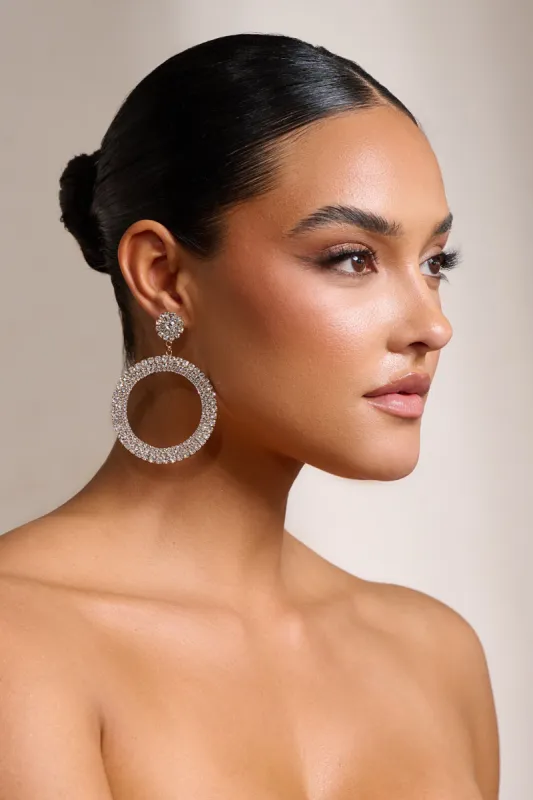 Aimee | Gold Diamante Hoop Drop Earrings sold by Club L London