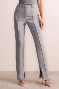 Wonder Woman | Slate Grey High Waist Straight Leg Trousers With Hem Split sold by Club L London
