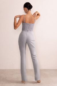 Wonder Woman | Slate Grey High Waist Straight Leg Trousers With Hem Split sold by Club L London