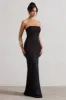 Belle of The Ball | Black Bandeau Maxi Dress With Split Hem sold by Club L London