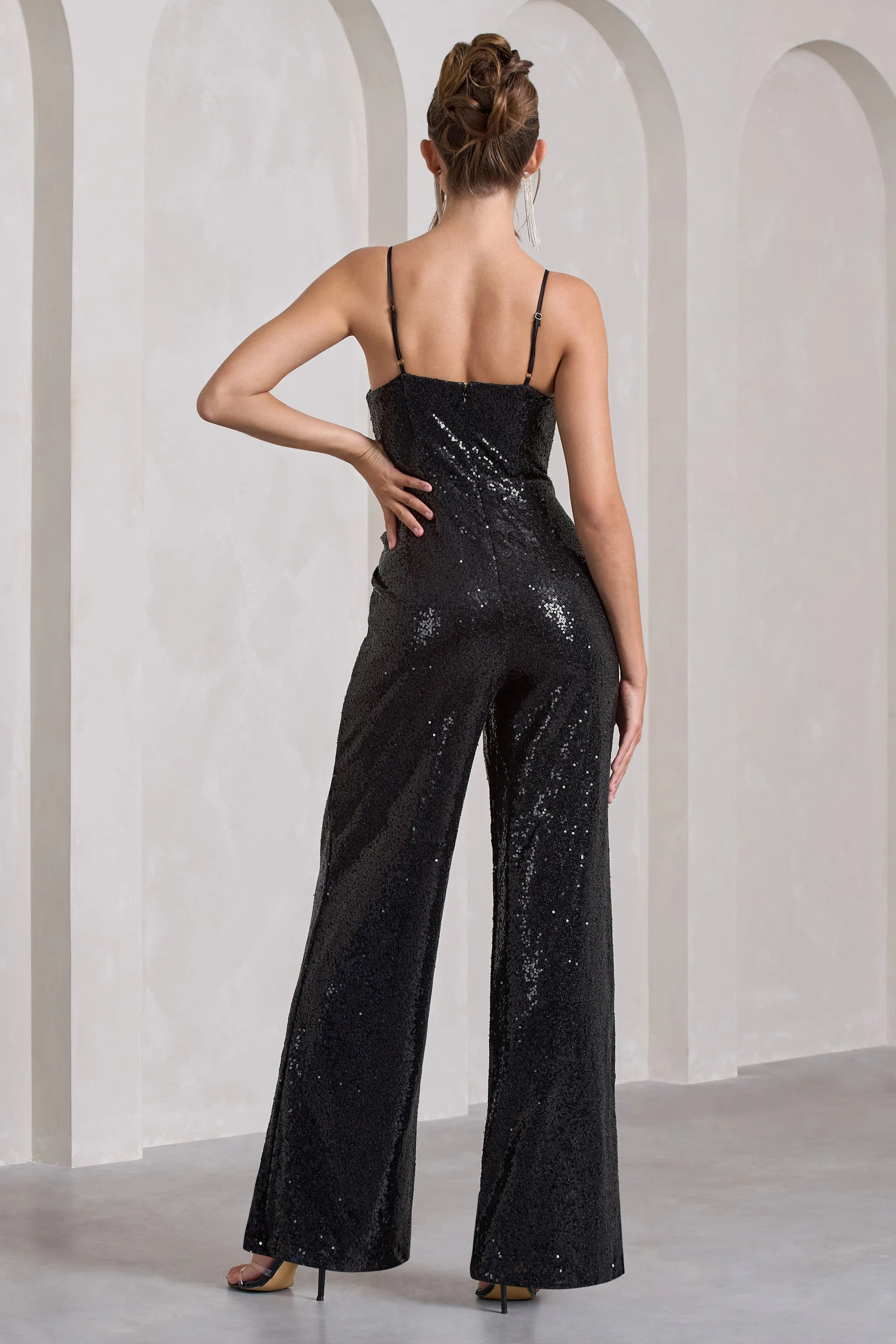 Dandelion | Black Strappy Corset Sequin Jumpsuit sold by Club L London product image thumbnail 2