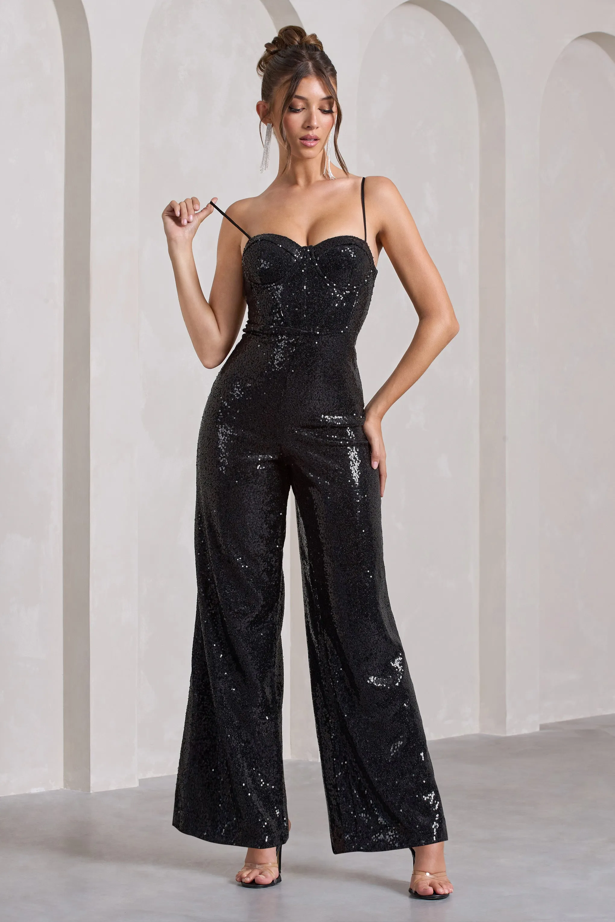 Dandelion | Black Strappy Corset Sequin Jumpsuit sold by Club L London product image thumbnail 5