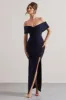 Refined | Navy Twist Front Bardot Maxi Dress sold by Club L London