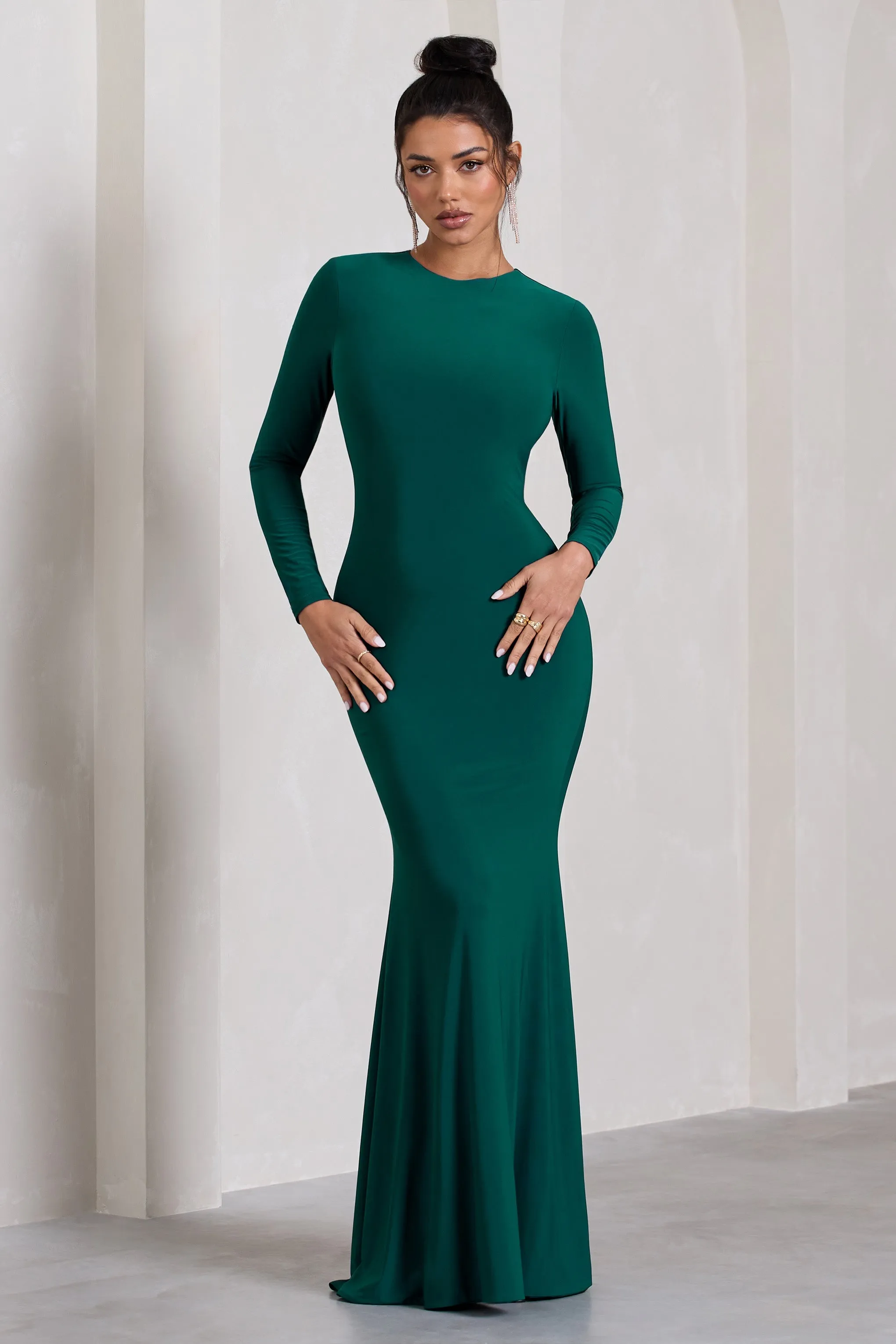 Starring | Bottle Green Long-Sleeve Backless Maxi Dress sold by Club L London product image thumbnail 5