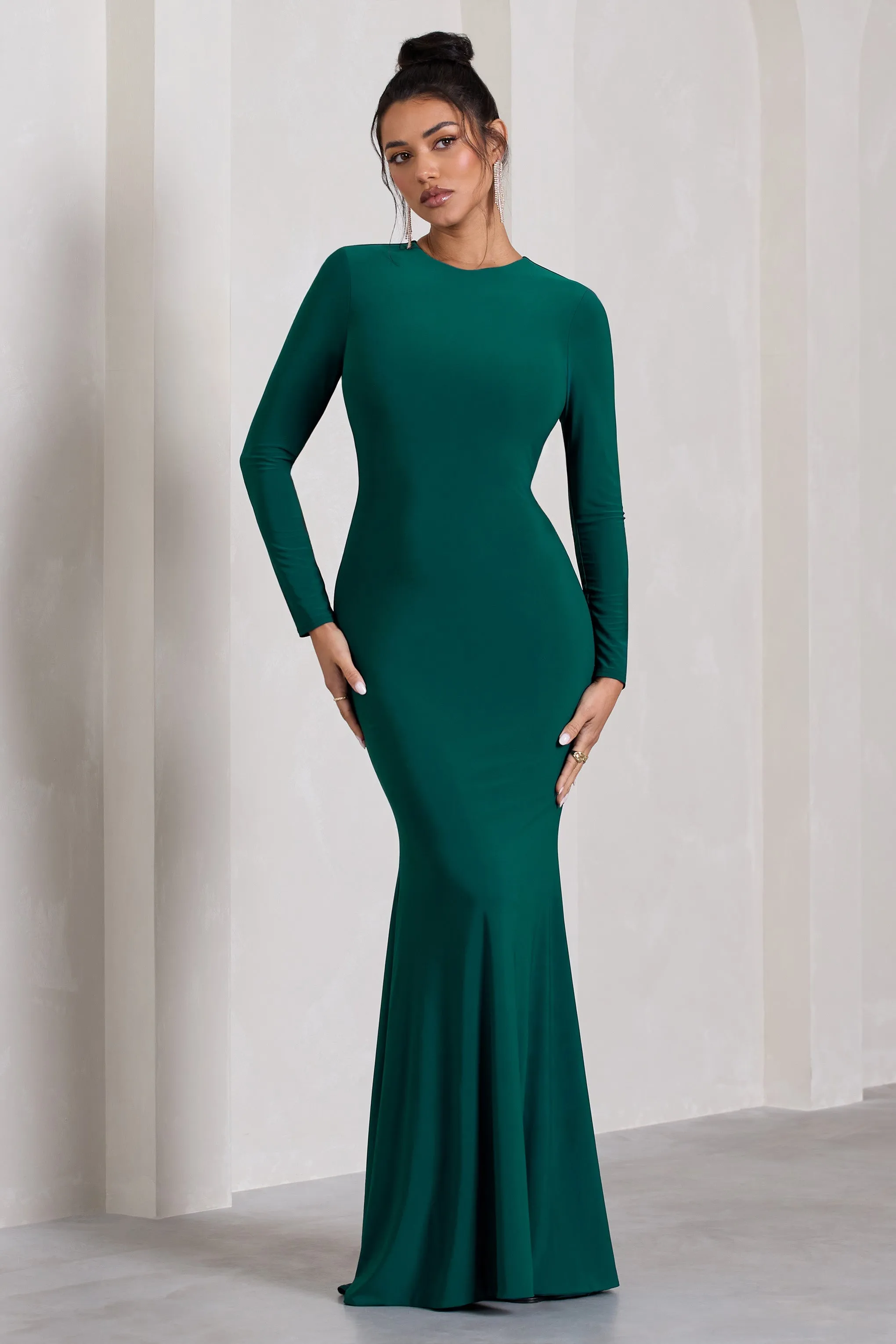 Starring | Bottle Green Long-Sleeve Backless Maxi Dress sold by Club L London product image thumbnail 4