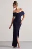 Refined | Navy Twist Front Bardot Maxi Dress sold by Club L London