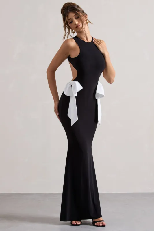 By Your Side | Black Cut-Out Split Maxi Dress With Bows sold by Club L London