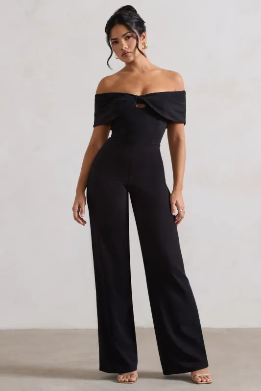 Harleen | Black Bow Bardot Wide-Leg Jumpsuit sold by Club L London