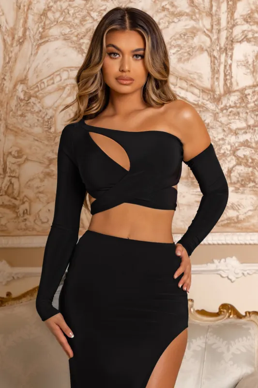 Cut Above | Black Cut Out Detail Asymmetric Top sold by Club L London