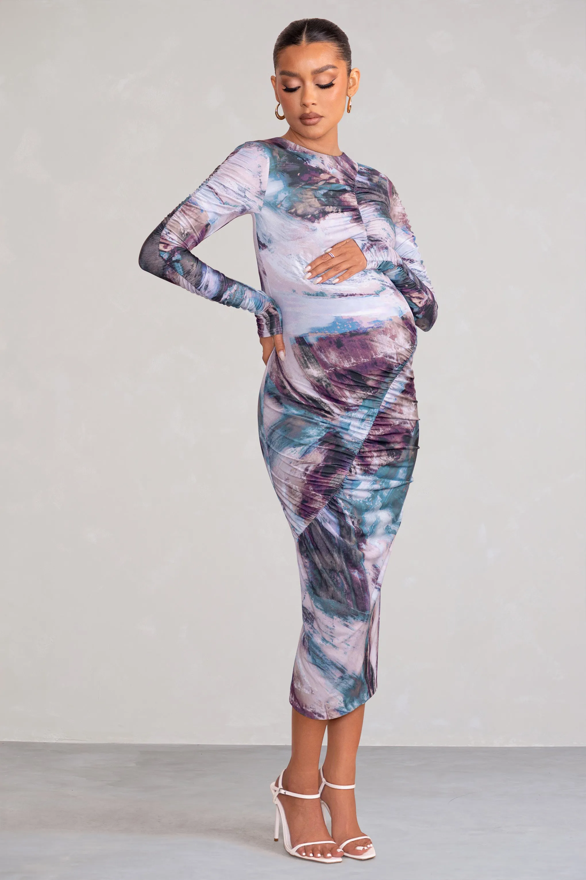 Cait | Multi Print Bodycon Maternity Midi Dress sold by Club L London