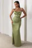 Lifetime | Olive Satin Cowl Neck Maxi Dress With Cross Back Detail sold by Club L London