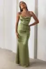 Lifetime | Olive Satin Cowl Neck Maxi Dress With Cross Back Detail sold by Club L London