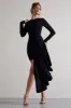 Tate | Black Long-Sleeve Wrap Mini Dress With Drape sold by Club L London
