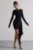 Tate | Black Long-Sleeve Wrap Mini Dress With Drape sold by Club L London