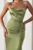Lifetime | Olive Satin Cowl Neck Maxi Dress With Cross Back Detail sold by Club L London