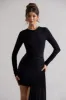 Tate | Black Long-Sleeve Wrap Mini Dress With Drape sold by Club L London