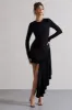 Tate | Black Long-Sleeve Wrap Mini Dress With Drape sold by Club L London