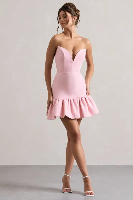Koko | Pink Sweetheart Mini Dress With Ruffle Hem sold by Club L London