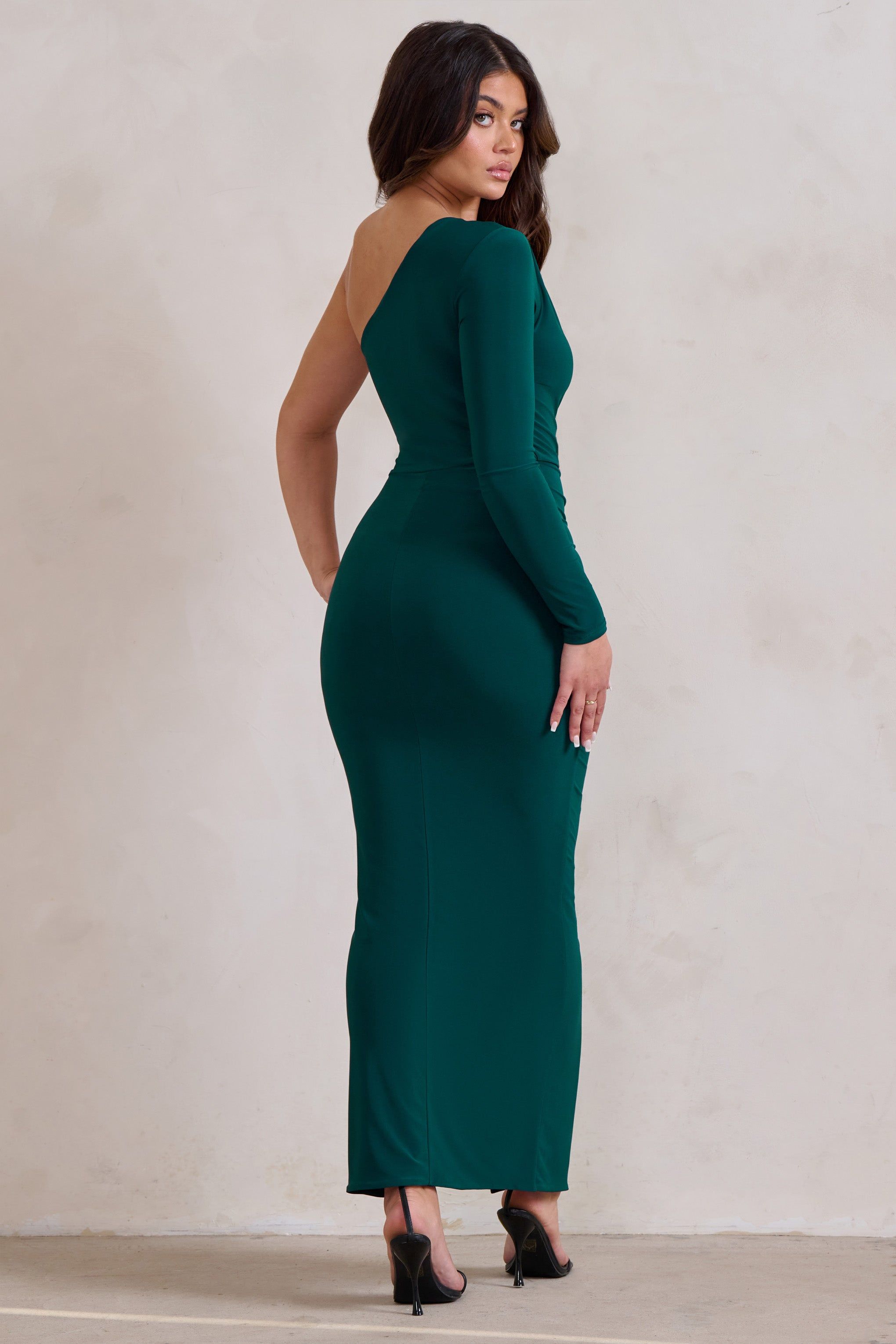 Mystical | Bottle Green One Shoulder Maxi Dress With Side Split sold by Club L London product image thumbnail 2