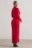 Risha | Red Plunge-Neck Long-Sleeve Drape Maxi Dress sold by Club L London