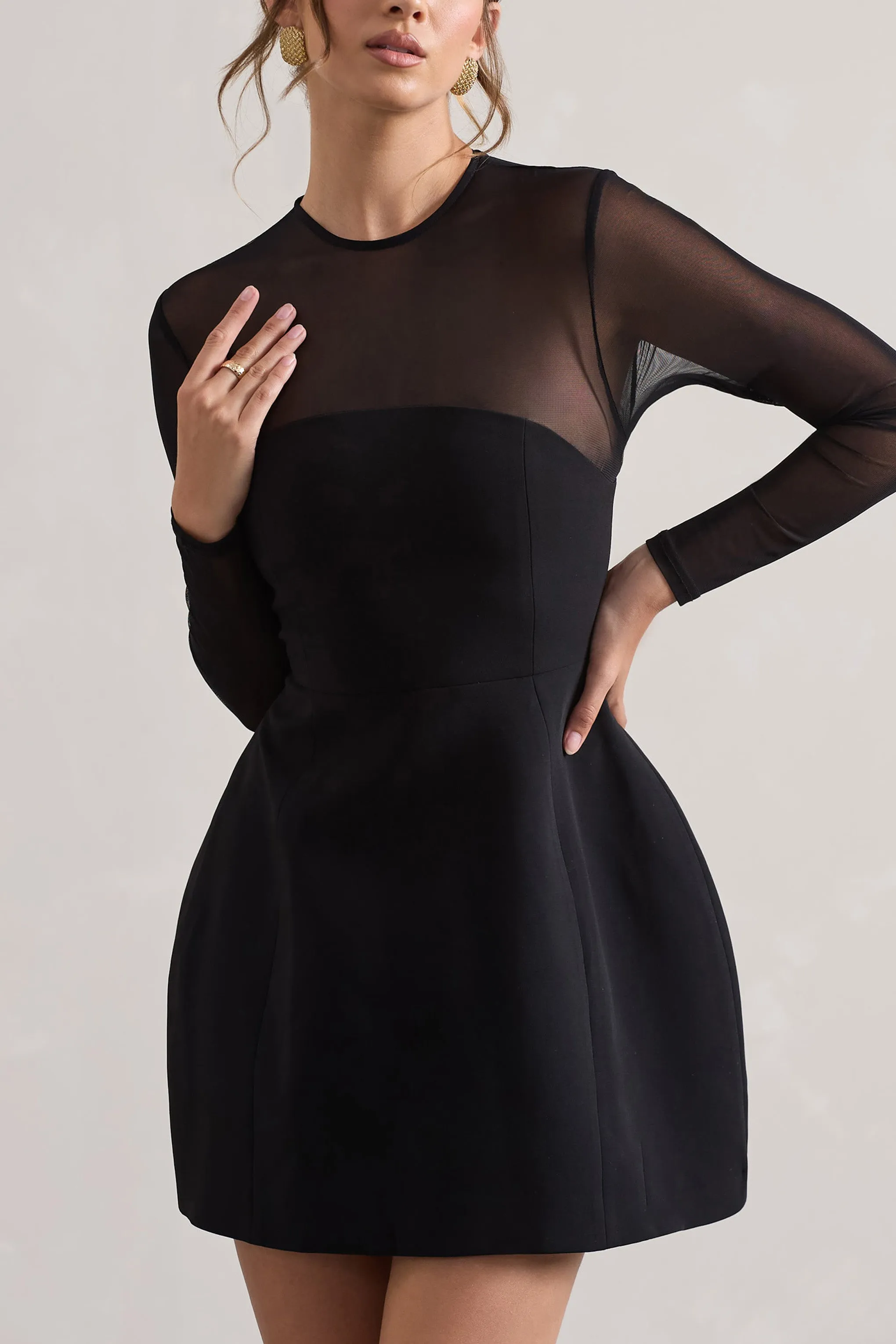 Austen | Black Mesh Long-Sleeve Mini Dress sold by Club L London product image thumbnail 3