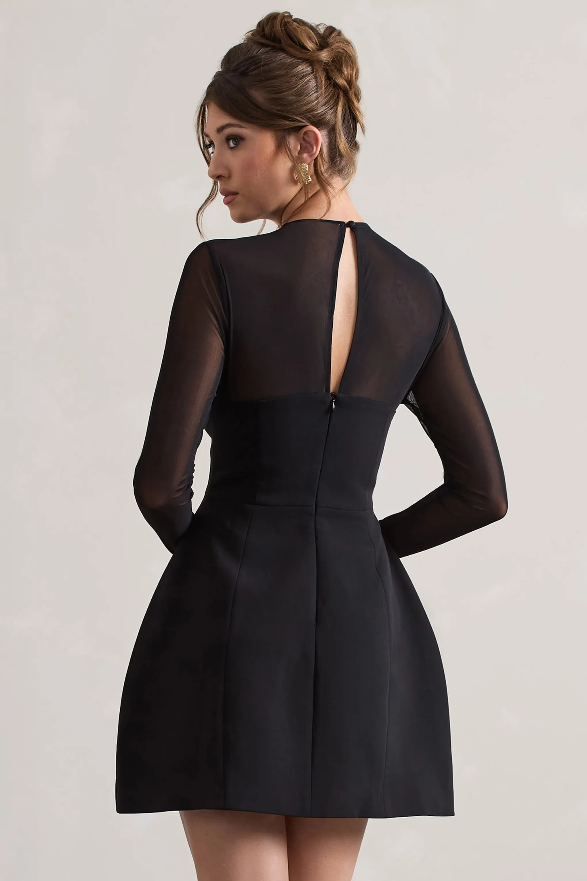 Austen | Black Mesh Long-Sleeve Mini Dress sold by Club L London product image thumbnail 2