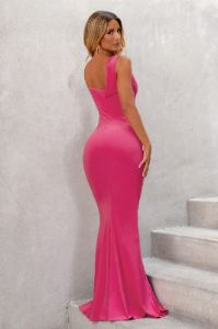 Dream of Me | Hot Pink Asymmetric Neckline Cowl Maxi Dress sold by Club L London