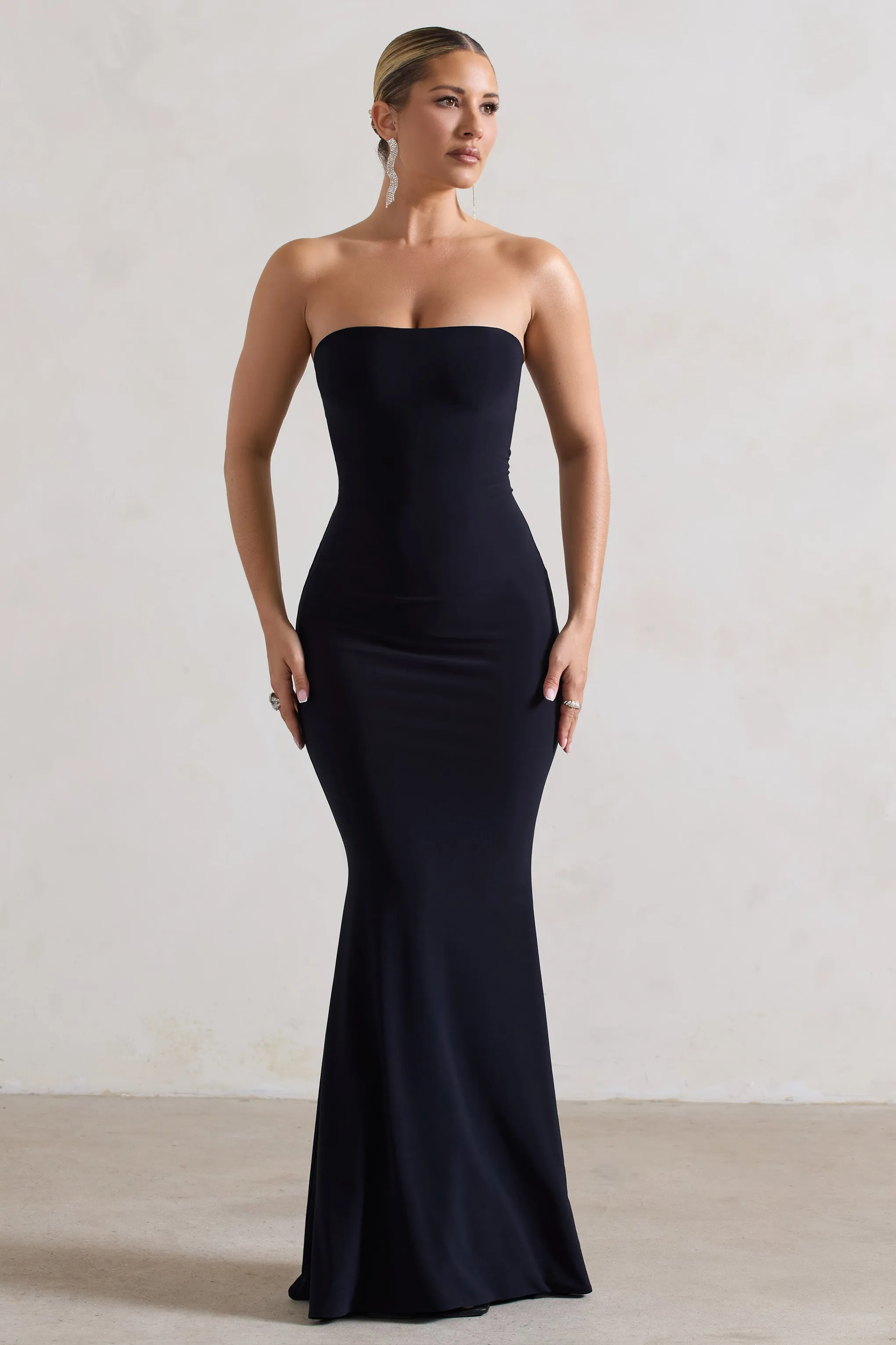 Ceremony | Navy Bandeau Fishtail Maxi Dress sold by Club L London