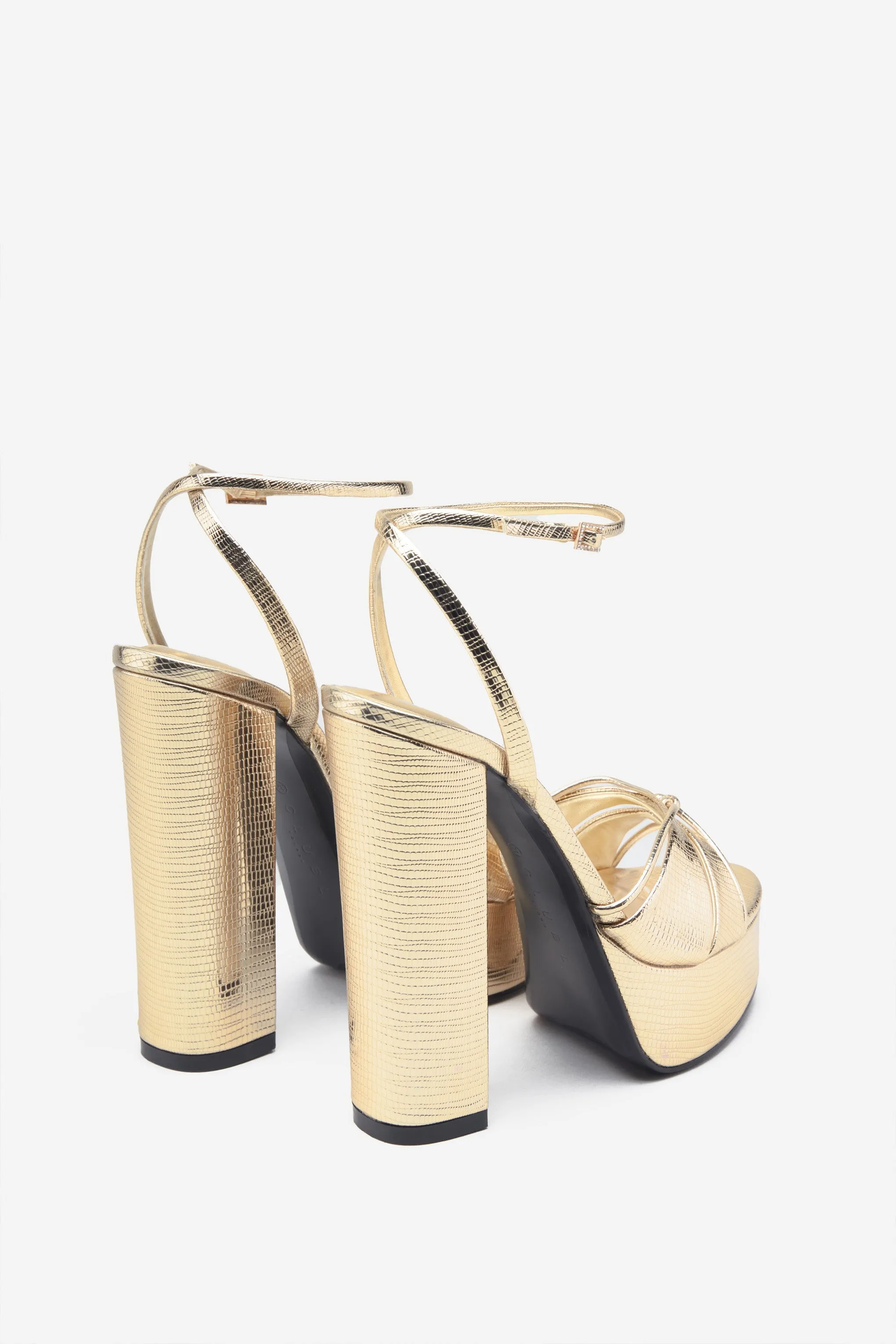 Bold Soul | Gold Reptile Strappy Heeled Platform Sandals sold by Club L London product image thumbnail 3