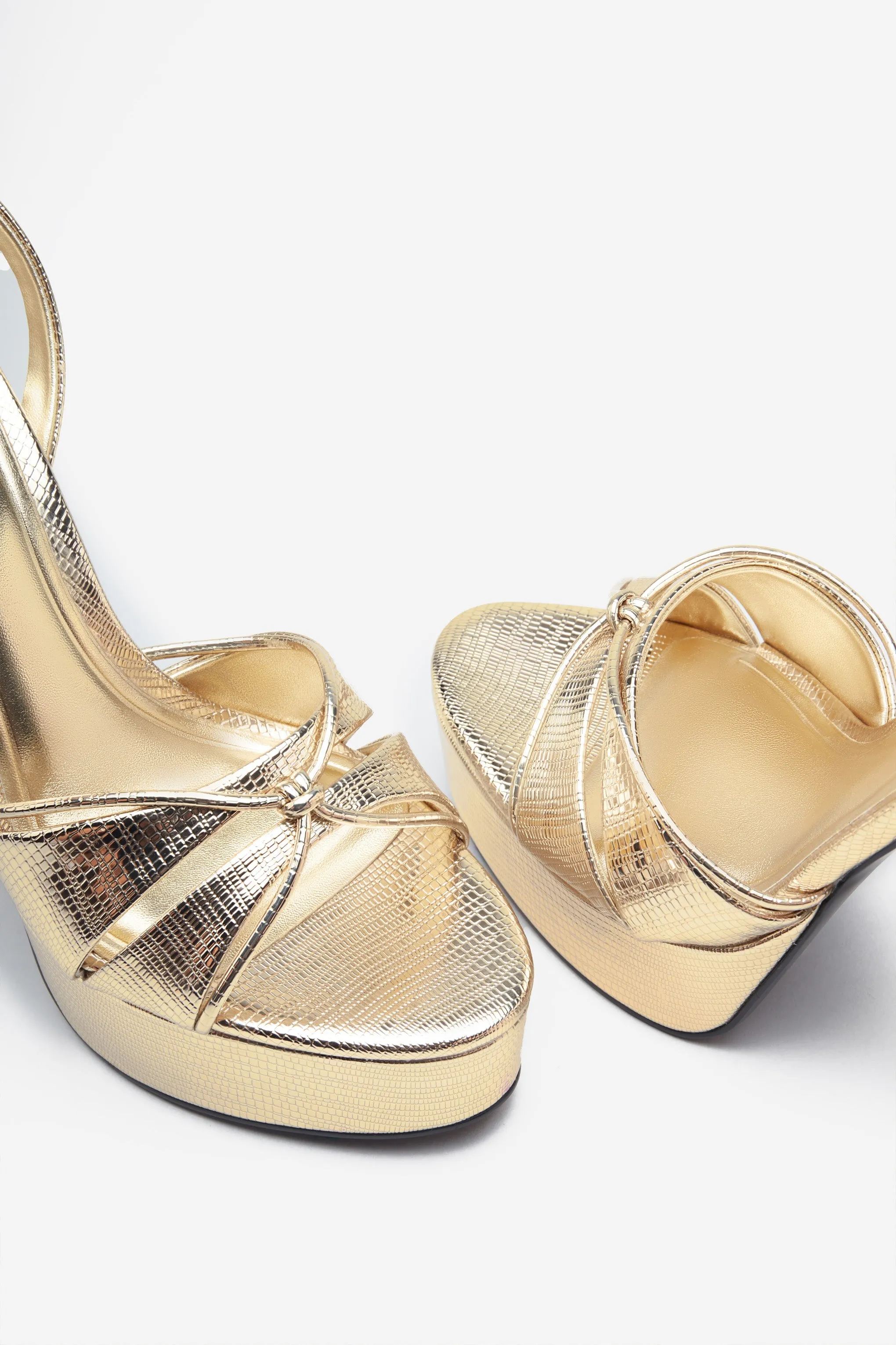 Bold Soul | Gold Reptile Strappy Heeled Platform Sandals sold by Club L London product image thumbnail 5
