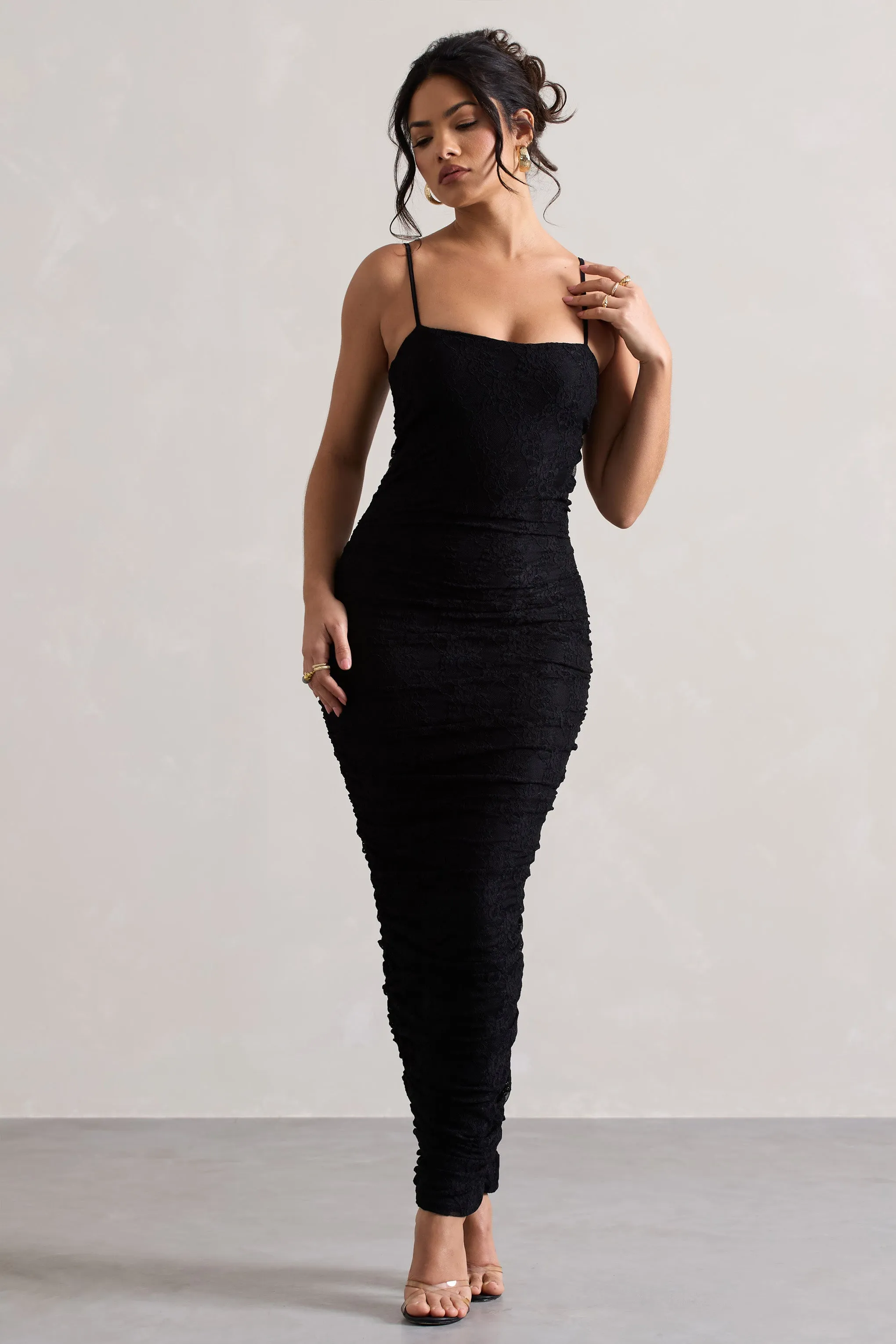 Ellis | Black Lace Strappy Bodycon Maxi Dress sold by Club L London product image thumbnail 4