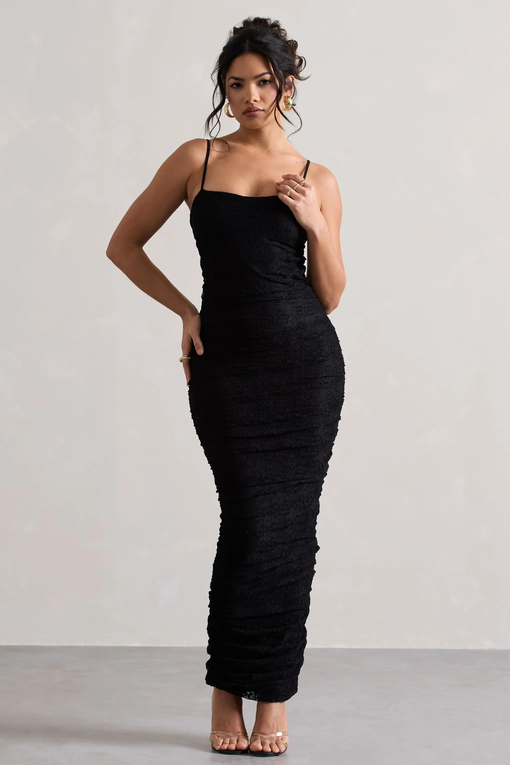 Ellis | Black Lace Strappy Bodycon Maxi Dress sold by Club L London product image thumbnail 5