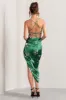 Risk It All | Green Floral Print Cami Cowl Neck Satin Asymmetric Hem Midi Dress sold by Club L London