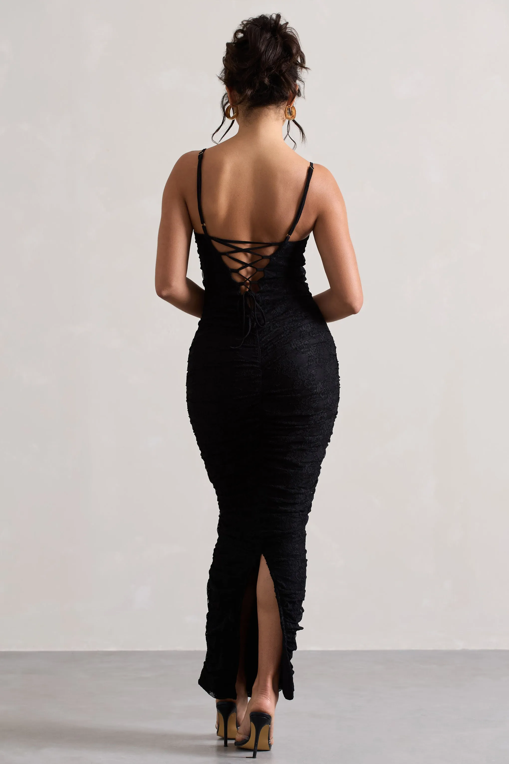 Ellis | Black Lace Strappy Bodycon Maxi Dress sold by Club L London product image thumbnail 2