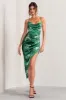 Risk It All | Green Floral Print Cami Cowl Neck Satin Asymmetric Hem Midi Dress sold by Club L London