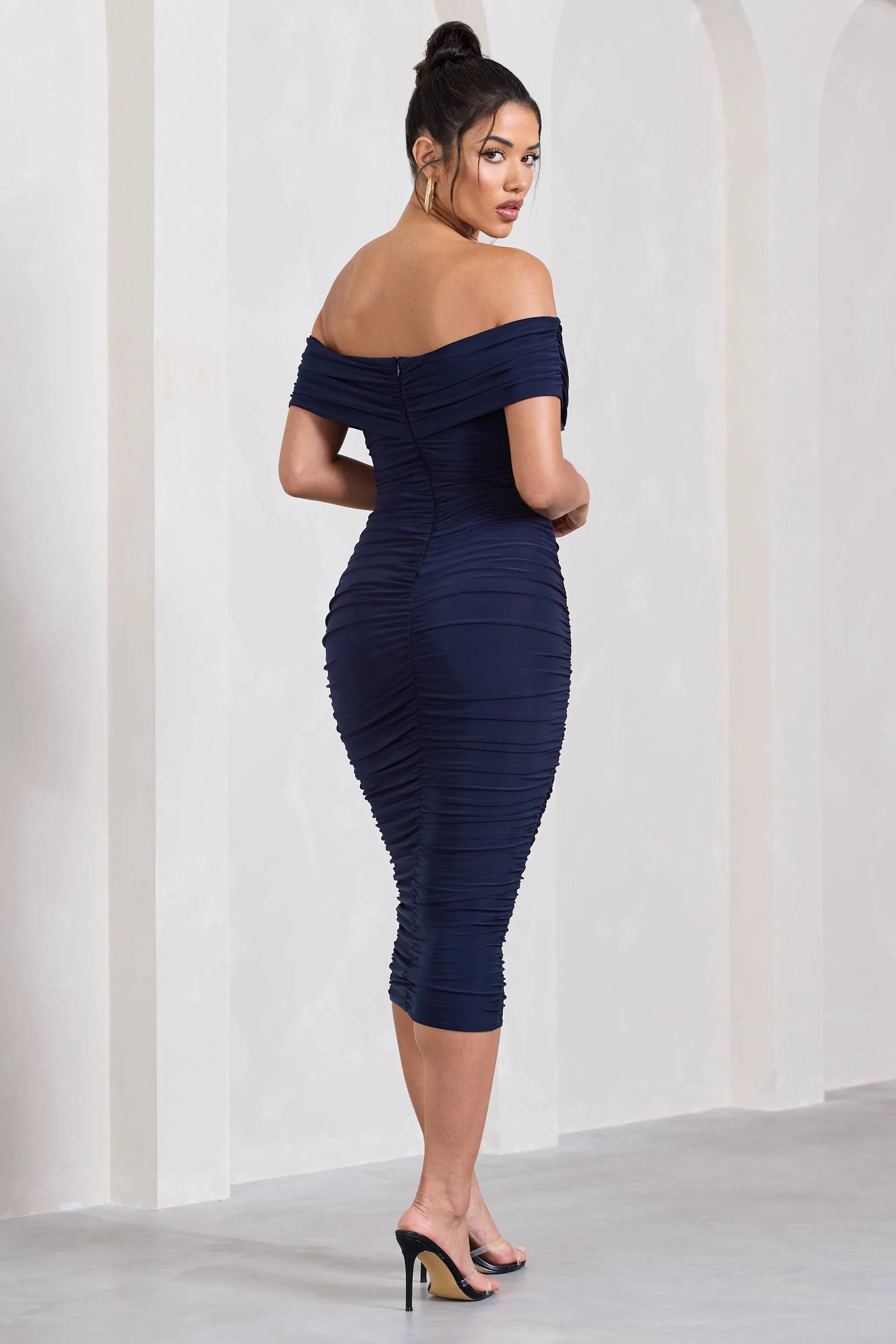 Amanda | Navy Twisted Wrap Bardot Midi Dress sold by Club L London product image thumbnail 2