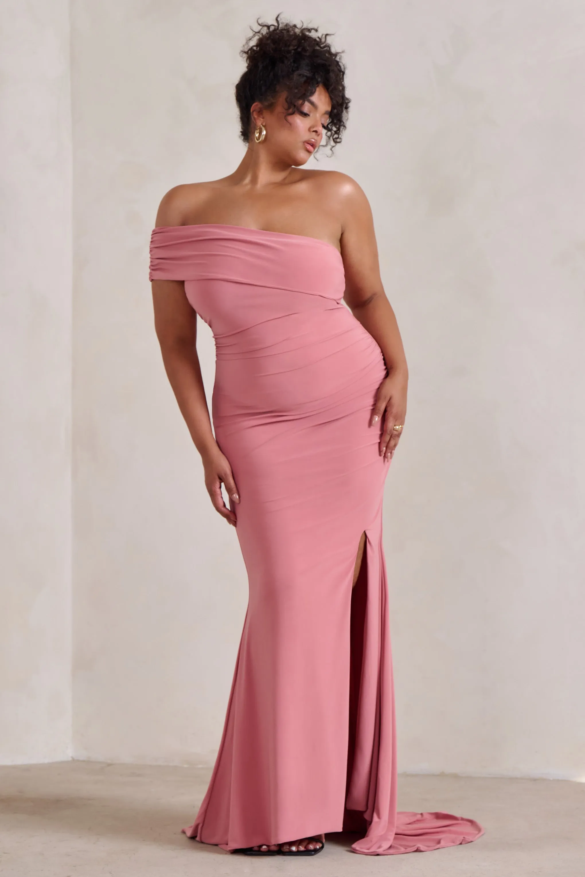Forever & Always | Blush Pink One Shoulder Fishtail Maxi Dress sold by Club L London product image thumbnail 2