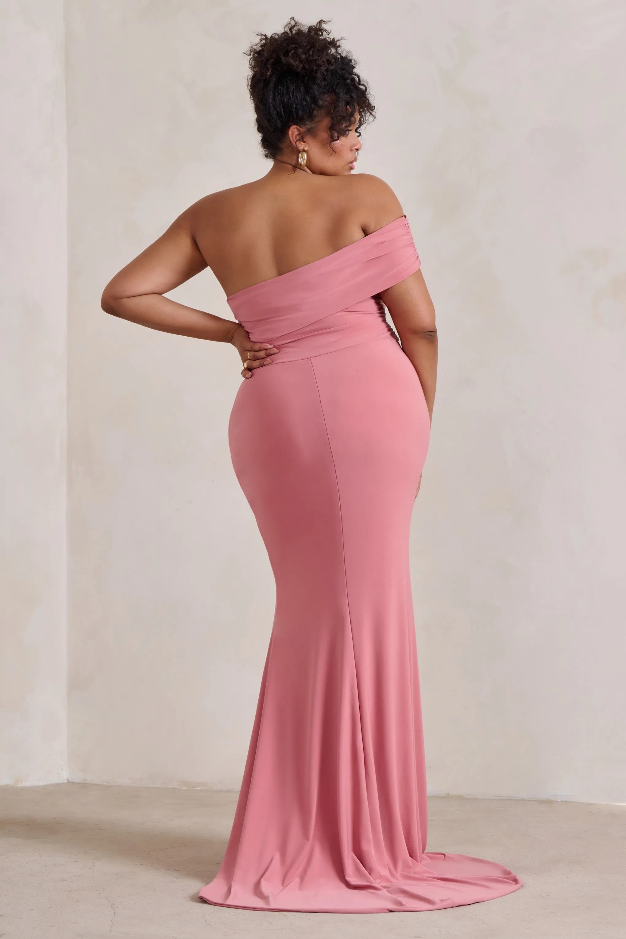 Forever & Always | Blush Pink One Shoulder Fishtail Maxi Dress sold by Club L London product image thumbnail 3