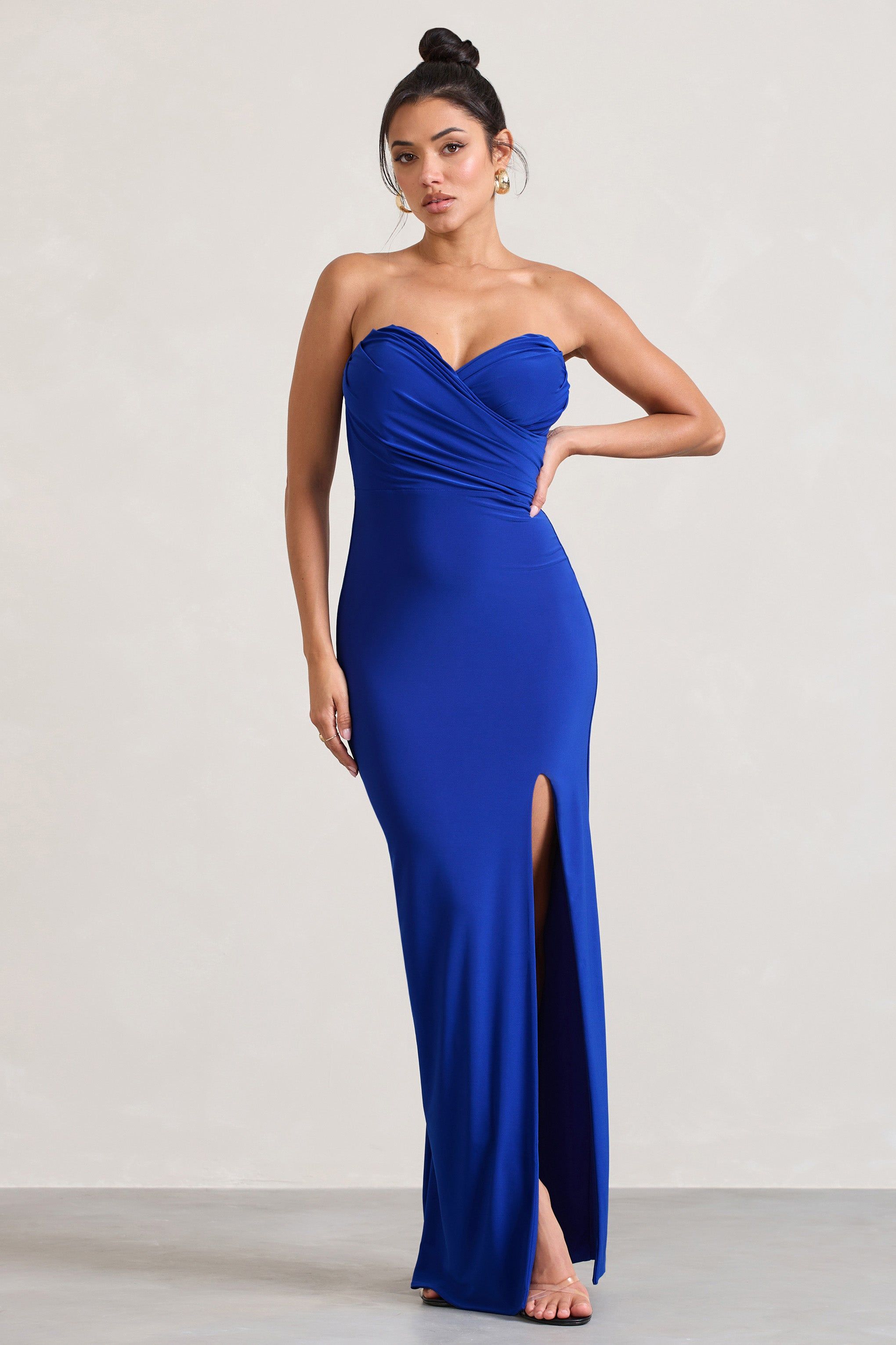 Dynamite | Royal Blue Pleated Bodice Split Maxi Dress sold by Club L London