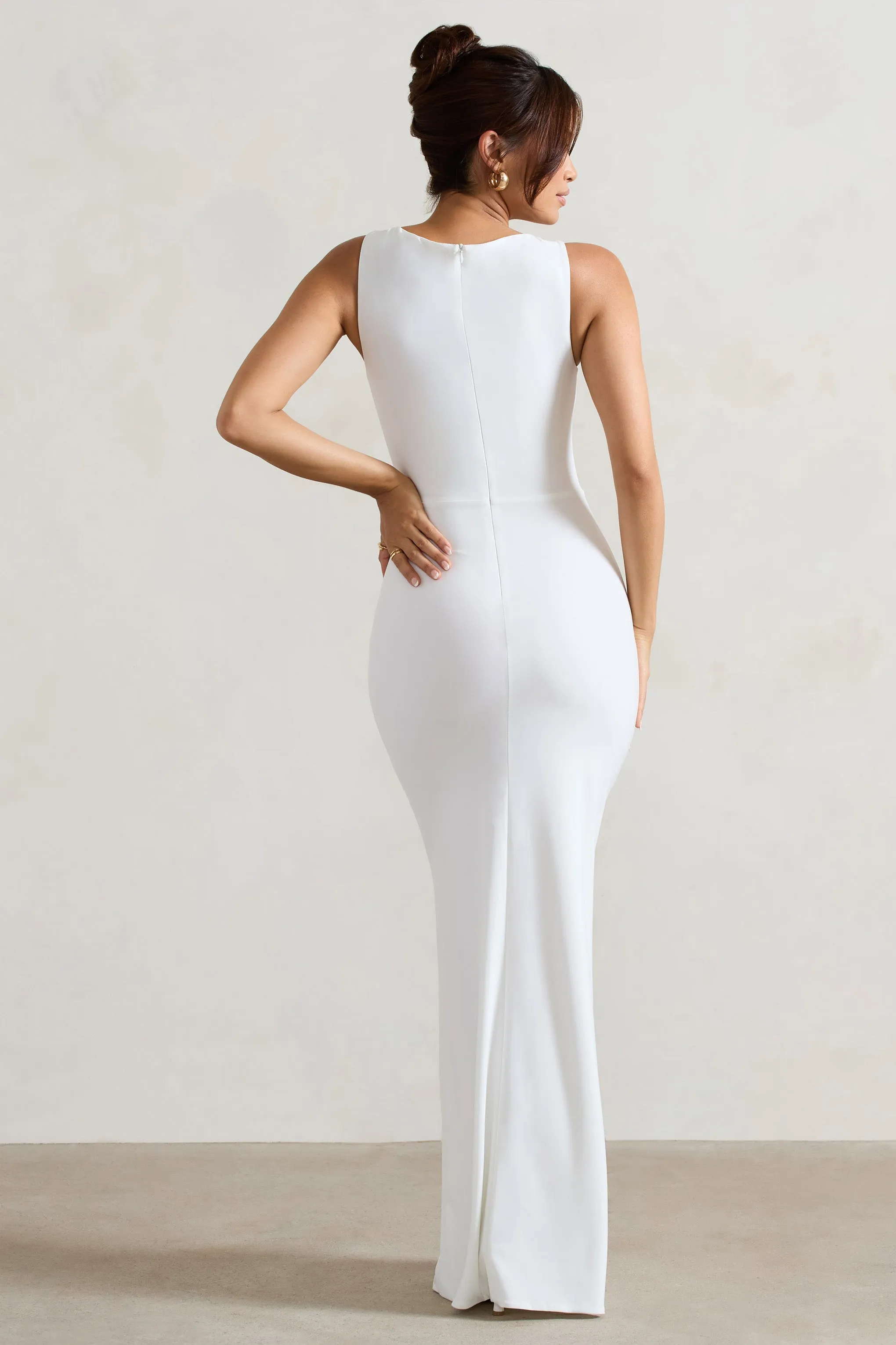 Lainey | White Wrap Maxi Dress With Floral Corsage sold by Club L London product image thumbnail 2