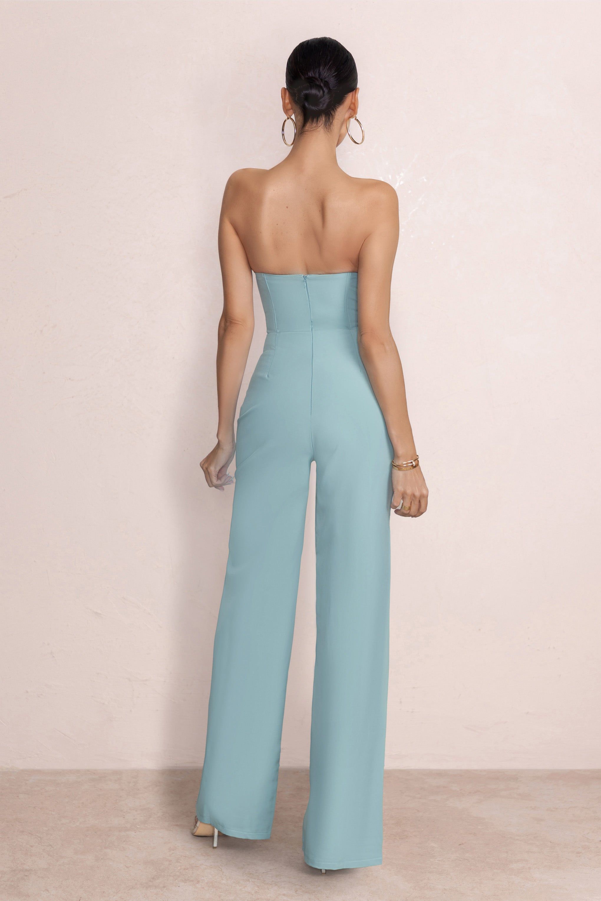 Reborn | Duck Egg Blue Bandeau Jumpsuit With Lace Up Detail sold by Club L London product image thumbnail 2
