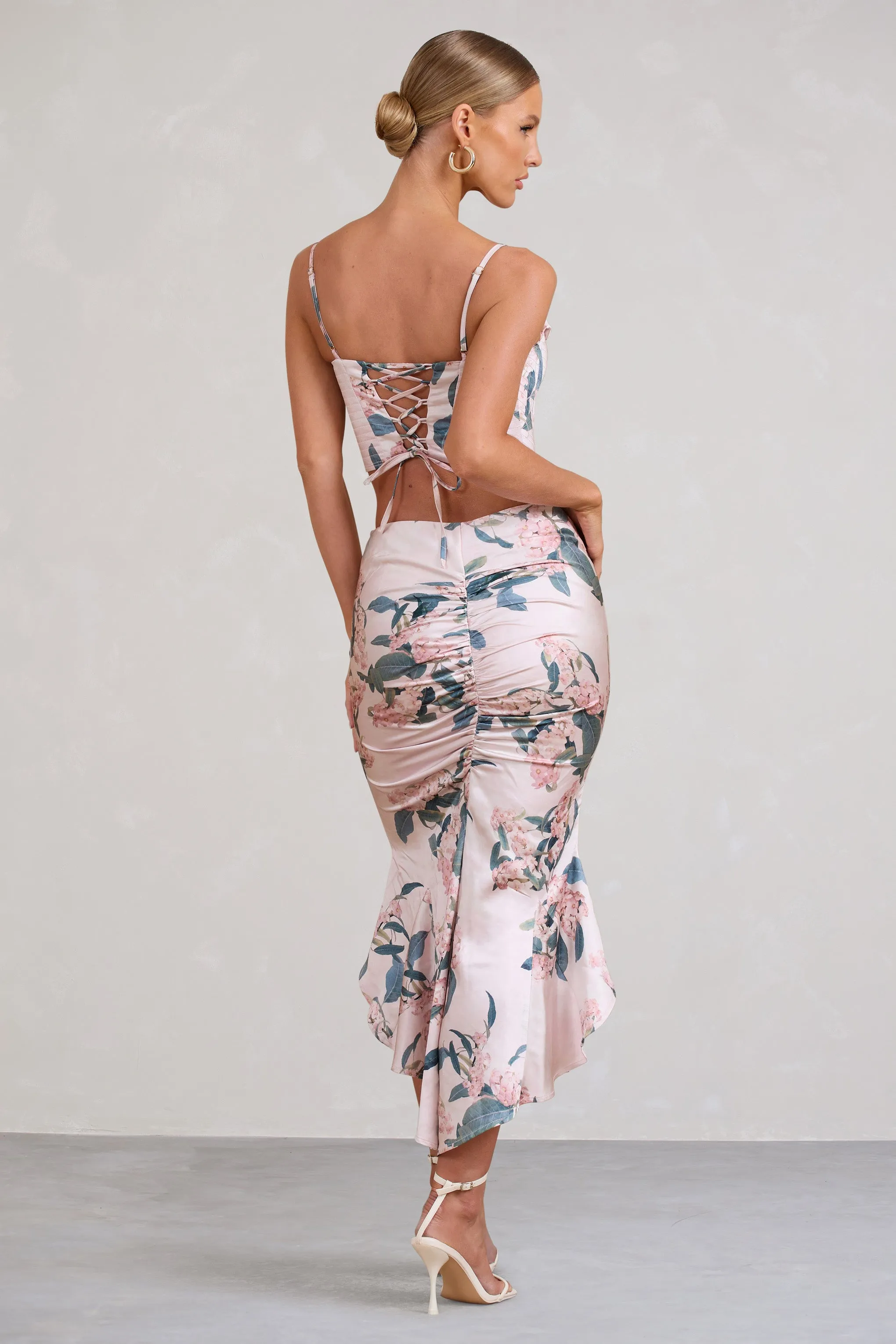 Per Favore | Pink Satin Ruched Split Maxi Skirt sold by Club L London product image thumbnail 2