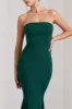 Impress Me | Bottle Green Strapless Bandeau Fishtail Maxi Dress sold by Club L London