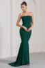 Impress Me | Bottle Green Strapless Bandeau Fishtail Maxi Dress sold by Club L London
